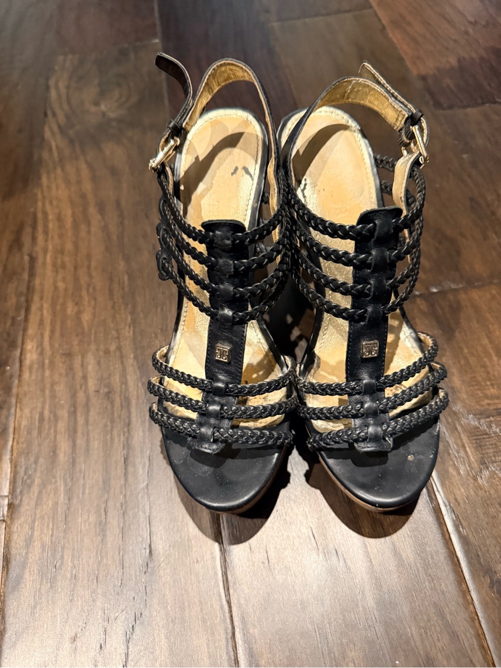 Ivanka Trump Black Braided Strappy Women's Sandals wedges